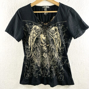 Womens Braided T Shirt Biker Edgy Baddie Skull Rhinestone Wings Goth Y2K
